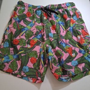 Society Parrot and Leaf Print Swim Trunks